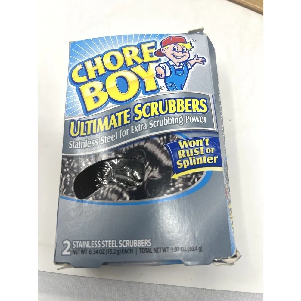 7 Chore‎ Boy Stainless Steel Scrubbers 2 pack = 14 scrubbers Outer Box Crushed